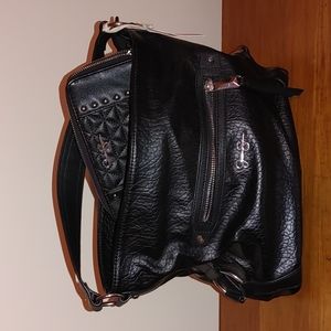 Handbag - Jessica Simpson handbag and Wallet; Black Soft Leather with Silver